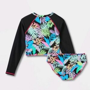 🩱NWT Girl's Floral Print 2 piece Midkini Rashguard Set - size 14